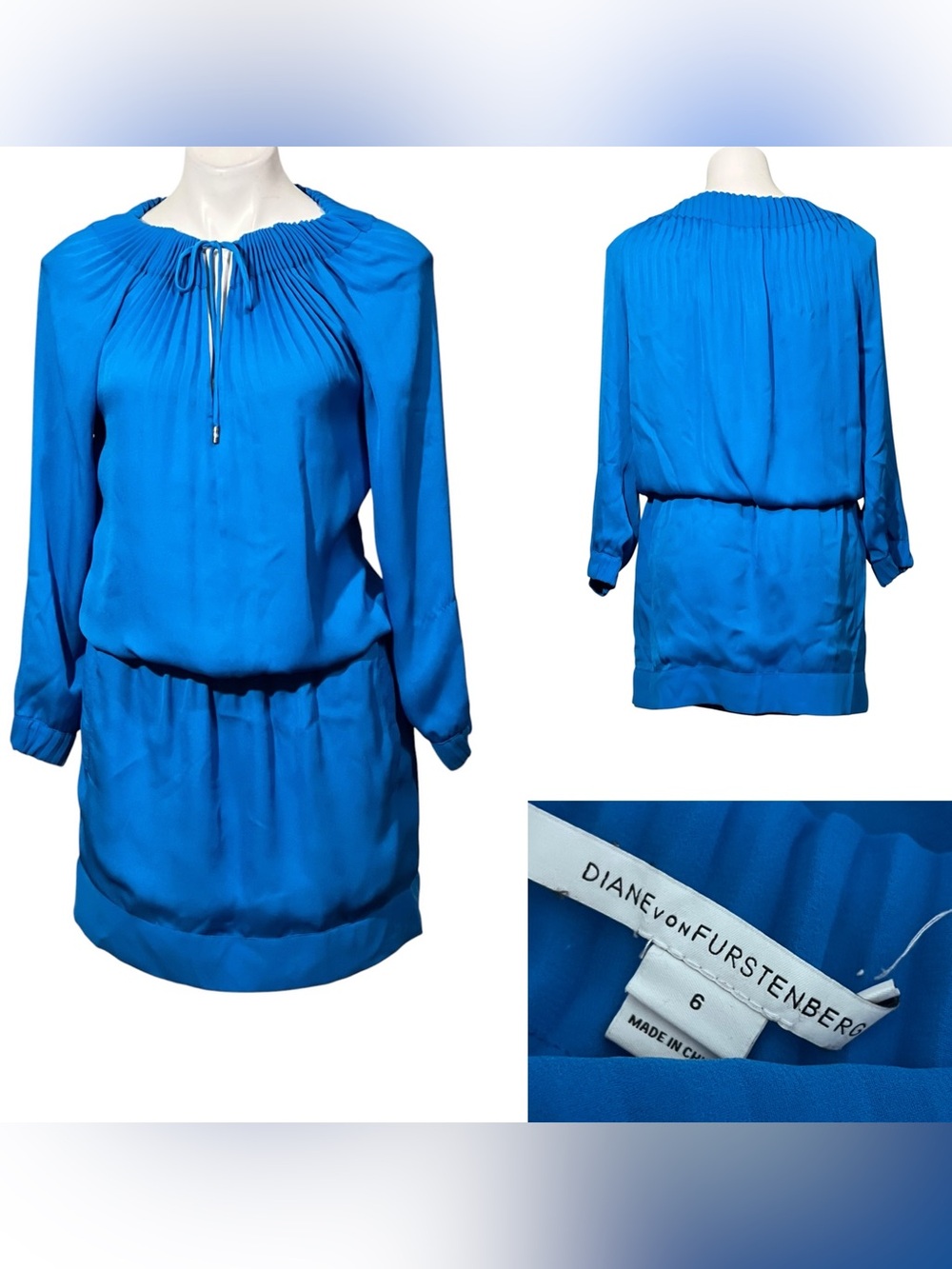 DVF Diane Von Furstenberg MIKINO Tunic Dress Sz 6 Pleated Mini Sailor Blue